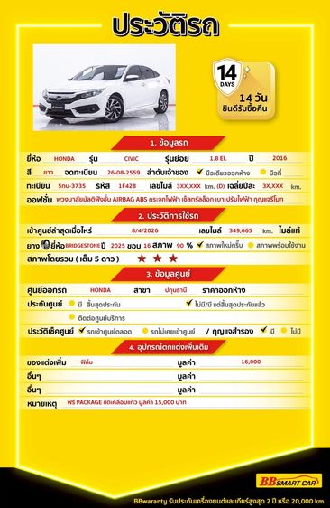 Honda Civic 2016 1.8 EL i-VTEC Sedan เบนซิน ไม่ติดแก๊ส เกียร์อัตโนมัติ ขาว รูปที่ 2