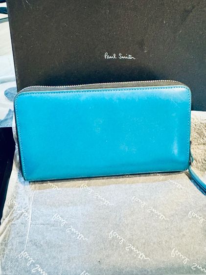 ไม่ระบุ อื่นๆ หนังเทียม Paul Smith Zippy Wallet in Cerulean Box Calfskin GHW Made in Italy