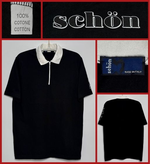 ดำ แขนสั้น ⚠️MADE IN ITALY‼️เสื้อโปโล schön ของแท้ แบรนด์เนมราคาแพง 