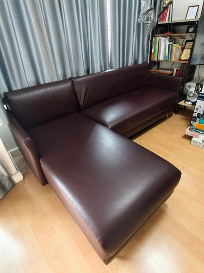 หนัง น้ำตาล 3 ที่นั่ง ขายโซฟา L-Shape Modernform สีช็อกโกแลตเข้ม สภาพสวย