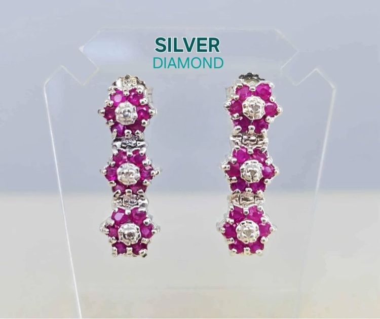 📌ต่างหูเงินแท้ พลอยแท้ทับทิม🩷🩷 เพชรแท้💎💎สวยงาม 
