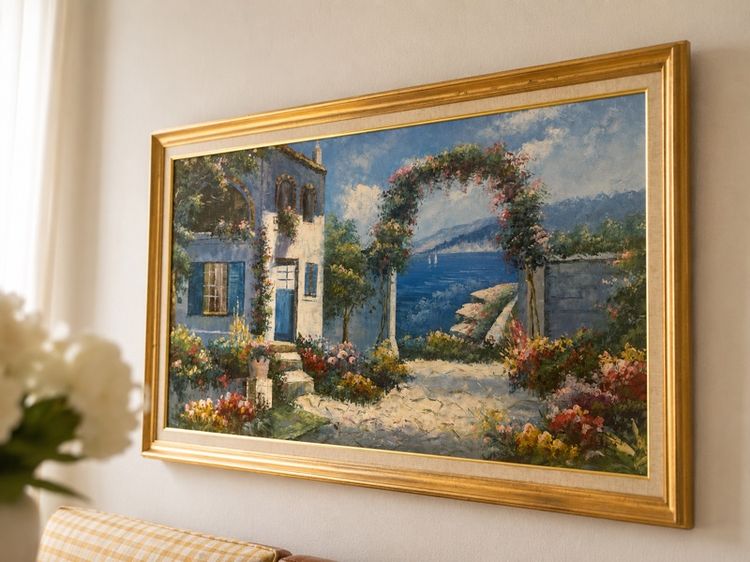 Mediterranean Morning” European vintage framed artwork 