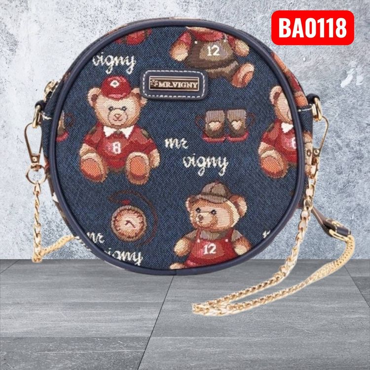 หญิง กระเป๋าสะพายข้างลายหมีสีน้ำเงินสายโซ่BA0118