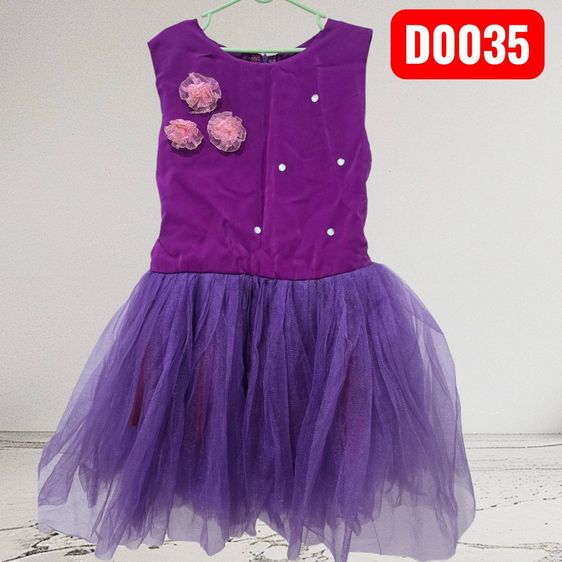 หญิง ชุดเดรสเด็กคอกลมแขนกุดสีม่วง (มือ 2) D0035