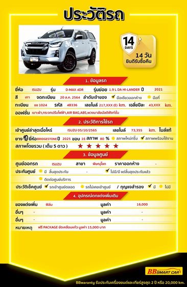 Isuzu D-MAX 2021 1.9 Hi-Lander L Pickup ดีเซล ไม่ติดแก๊ส เกียร์ธรรมดา เทา รูปที่ 2