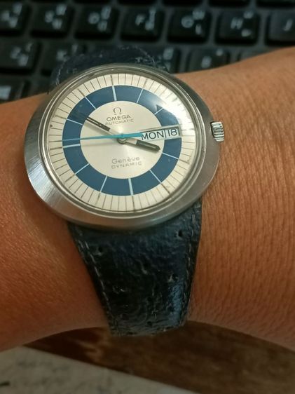 Vintage Omega Geneve Dynamic Day-Date Automatic Swiss Made 1970่s ทรงจานบินใข่ขวาง เดินปรกติ ขนาด 41-42มม.รวมมะยม.พร้อมสายหนังหัวบั้คเคิลแท้ รูปที่ 9