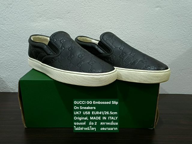 GUCCI "GG" Embossed Signature Slip-on Sneakers, Unisex 7UK 41EU(26.5cm) Original MADE IN ITALY ของแท้ มือ 2 สภาพเยี่ยม หนังแท้ ไม่มีตำหนิใดๆ รูปที่ 4