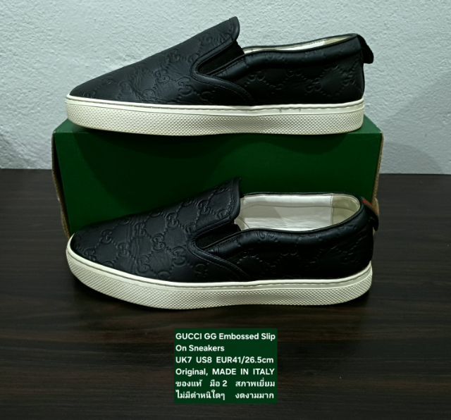 GUCCI "GG" Embossed Signature Slip-on Sneakers, Unisex 7UK 41EU(26.5cm) Original MADE IN ITALY ของแท้ มือ 2 สภาพเยี่ยม หนังแท้ ไม่มีตำหนิใดๆ รูปที่ 14