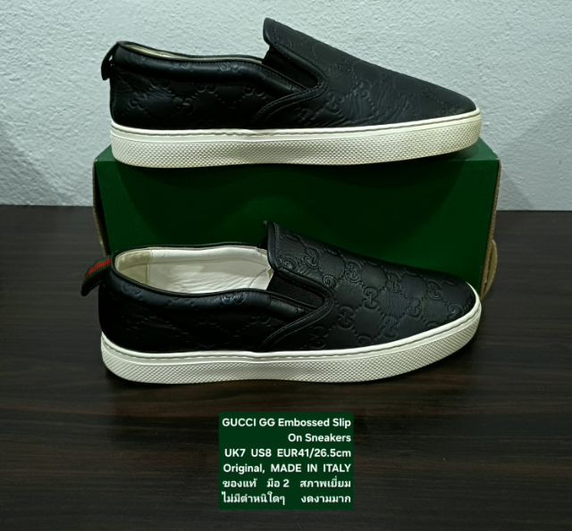 GUCCI "GG" Embossed Signature Slip-on Sneakers, Unisex 7UK 41EU(26.5cm) Original MADE IN ITALY ของแท้ มือ 2 สภาพเยี่ยม หนังแท้ ไม่มีตำหนิใดๆ รูปที่ 13