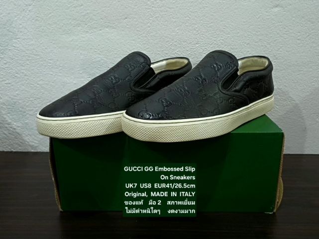 GUCCI "GG" Embossed Signature Slip-on Sneakers, Unisex 7UK 41EU(26.5cm) Original MADE IN ITALY ของแท้ มือ 2 สภาพเยี่ยม หนังแท้ ไม่มีตำหนิใดๆ รูปที่ 5