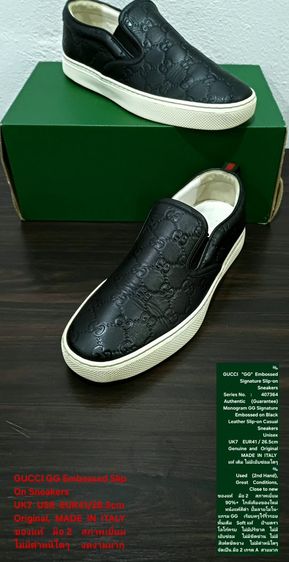 GUCCI "GG" Embossed Signature Slip-on Sneakers, Unisex 7UK 41EU(26.5cm) Original MADE IN ITALY ของแท้ มือ 2 สภาพเยี่ยม หนังแท้ ไม่มีตำหนิใดๆ