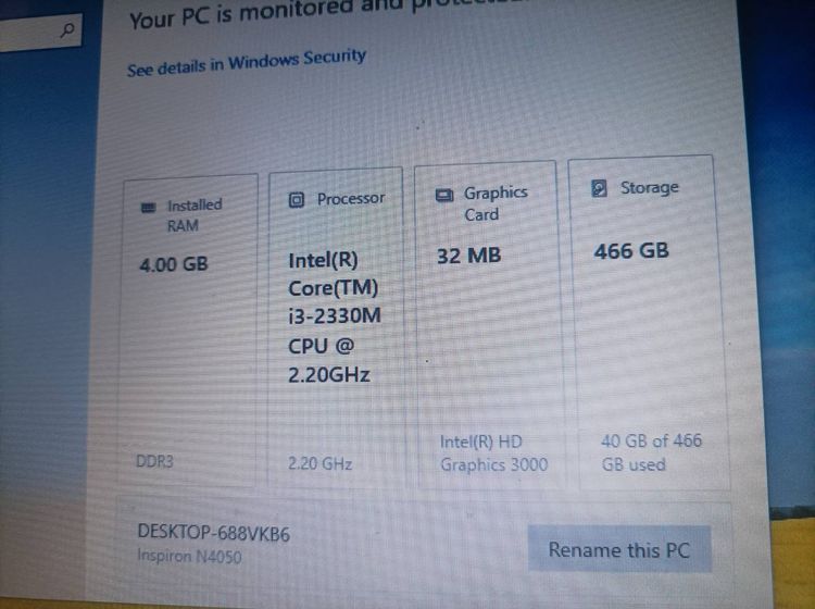 โน๊ตบุ๊ค DELL intel Core i3-2330m cpu 2.20GHz จอ14นิ้ว พร้อม Windows 10 ราคาเพียง 950 บาท  รูปที่ 4