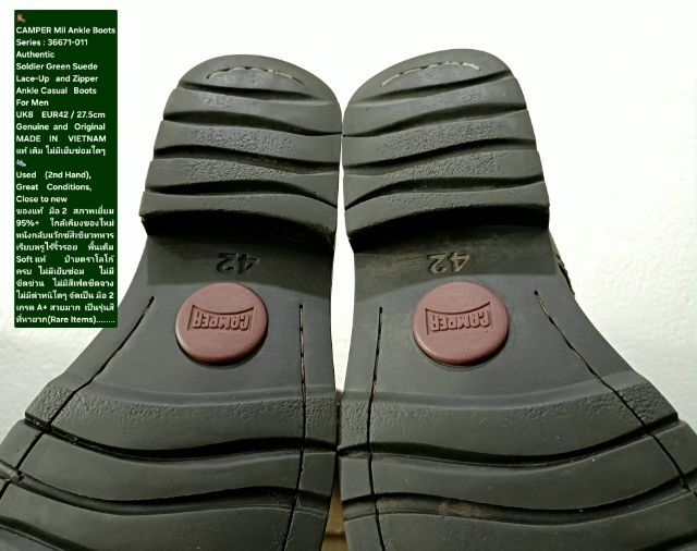 CAMPER MIL Boots, Men's 8UK 42EU(27.5cm) Original ของแท้ มือ 2 สภาพใกล้เคียงของใหม่, รองเท้า CAMPER หนังแท้ พื้นเต็ม Soft และเชือกแท้ สวยมาก รูปที่ 11