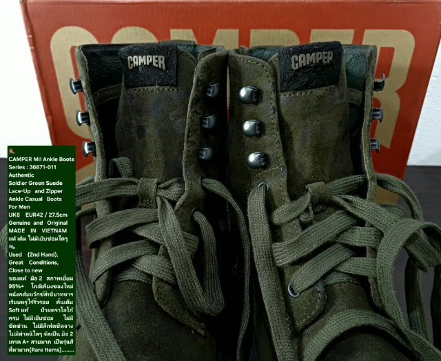 CAMPER MIL Boots, Men's 8UK 42EU(27.5cm) Original ของแท้ มือ 2 สภาพใกล้เคียงของใหม่, รองเท้า CAMPER หนังแท้ พื้นเต็ม Soft และเชือกแท้ สวยมาก รูปที่ 8