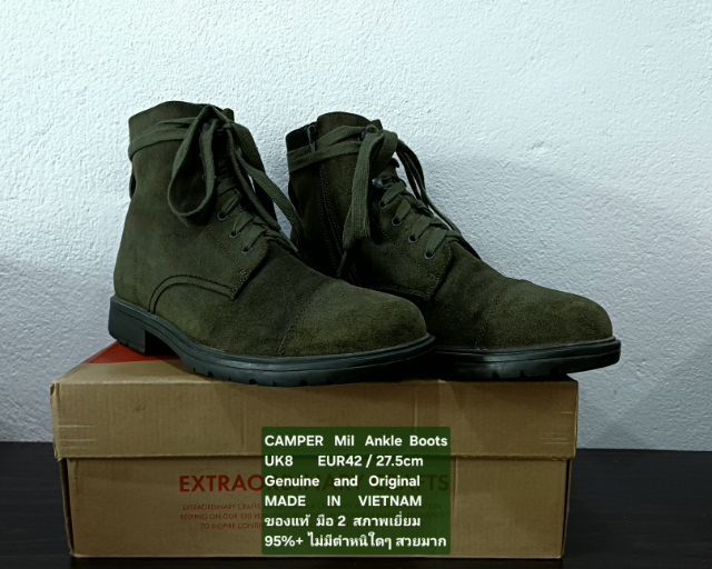 CAMPER MIL Boots, Men's 8UK 42EU(27.5cm) Original ของแท้ มือ 2 สภาพใกล้เคียงของใหม่, รองเท้า CAMPER หนังแท้ พื้นเต็ม Soft และเชือกแท้ สวยมาก รูปที่ 4