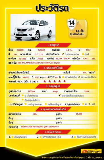 Nissan Almera 2012 1.2 VL Sedan เบนซิน ไม่ติดแก๊ส เกียร์อัตโนมัติ ขาว รูปที่ 2