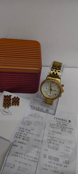 Fossil ES5358 สีทอง หน้าปัดมุก ประดับคริสตัล ครบกล่อง ใบเสร็จ Central รูปที่ 6