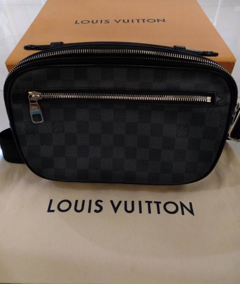 ชาย ดำ หนังแท้ Louis Vuitton Used​ like​ new​ LV​ Ambler damier-graphite