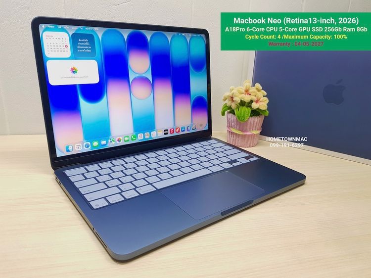 Macbook Neo (Retina13-inch, 2026) A18Pro 6-Core CPU 5-Core GPU SSD 256Gb Ram 8Gb Indigo ครบกล่อง ประกันยาวๆ ชาร์จ 4Cycle ใหม่เหมือนมือ1