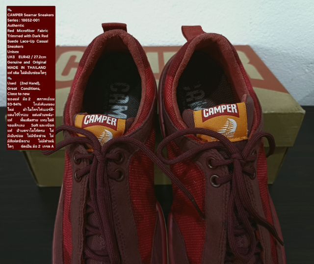 CAMPER Seamar Sneakers, Unisex 8UK 42EU(27.2cm) Original ของแท้ มือ 2 สภาพใกล้เคียงของใหม่, รองเท้า CAMPER ผ้าแต่งด้วยหนังแท้ พื้นเต็มสวยมาก รูปที่ 8