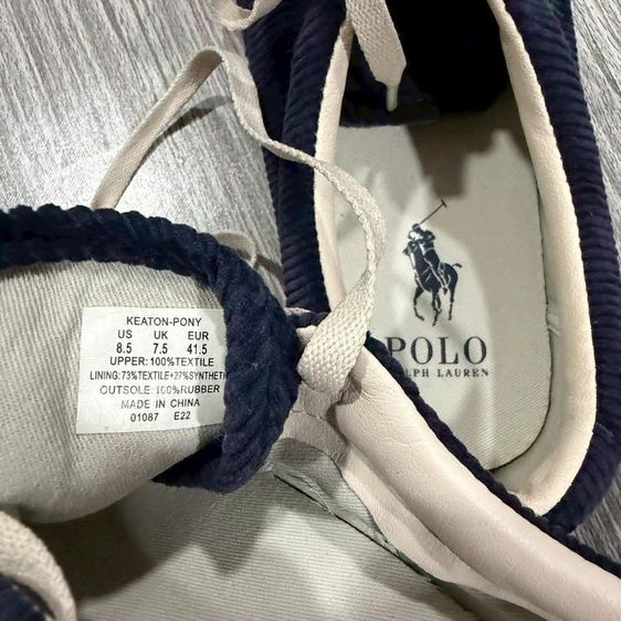 รองเท้าผ้าใบ POLO RALPH LAUREN แท้ 💯 เบอร์ UK 7.5 EU 41.5 cm 26.5 คนเท้า 26 27 ใส่ได้ สภาพใหม่มาก ผ้าลูกฟูกสีกรมเข้มม้าสีเขียว พื้นเต็มครับ รูปที่ 7