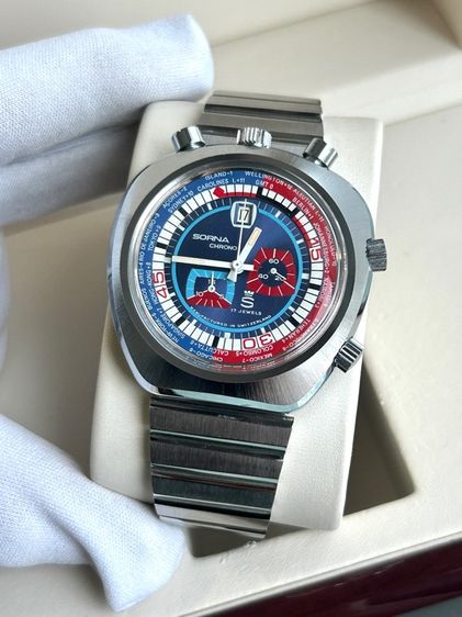 SORNA Bullhead World Timer  Chronograph Vintage Watch 1970's รูปที่ 8