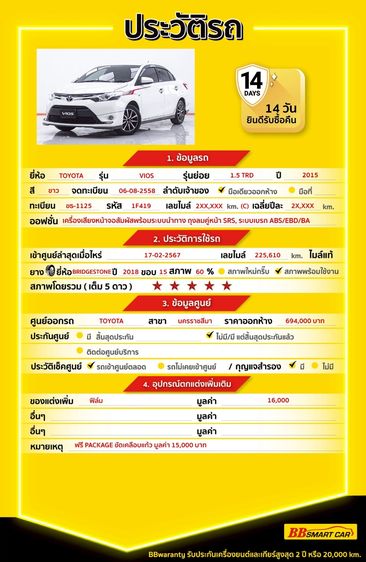 Toyota Vios 2015 1.5 Trd Sportivo Sedan เบนซิน ไม่ติดแก๊ส เกียร์อัตโนมัติ ขาว รูปที่ 2
