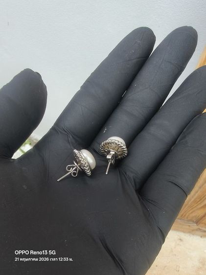 ต่างหูมุกแท้ตัวเรือนเงินทำมือ รูปที่ 6