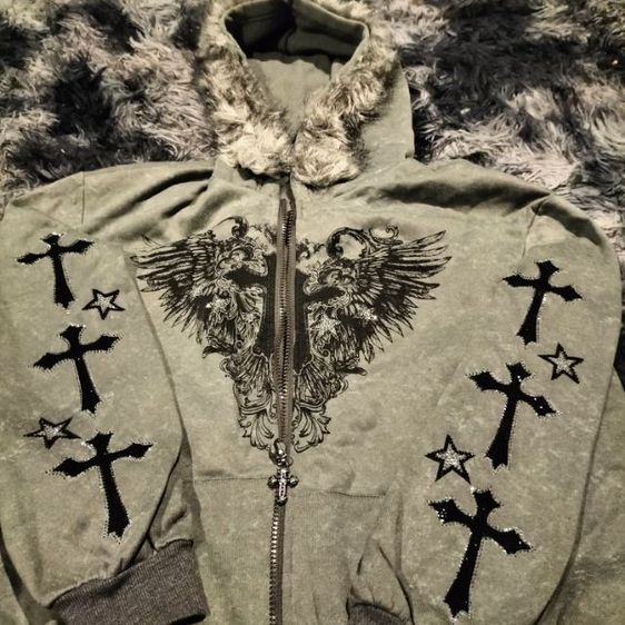 เสื้อฮู้ดมือสองY2k ลายมัน