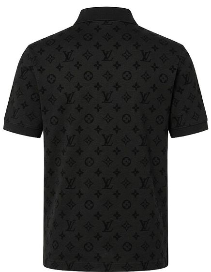 LOUIS VUITTON Black Monogram All-Over Piqué Pattern Polo Shirt  รูปที่ 6