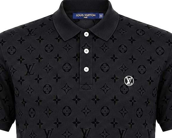 LOUIS VUITTON Black Monogram All-Over Piqué Pattern Polo Shirt  รูปที่ 3