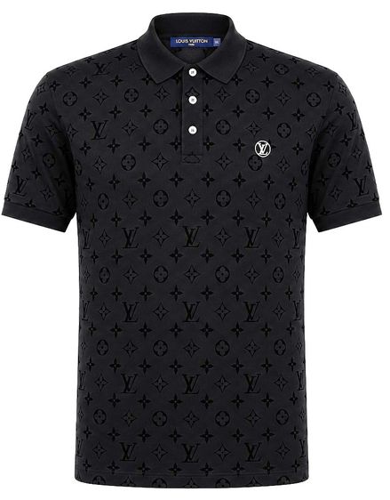 LOUIS VUITTON Black Monogram All-Over Piqué Pattern Polo Shirt 