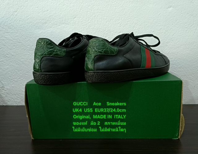 GUCCI Ace Sneakers, Unisex 4UK 37EU(24.0cm) Original MADE IN ITALY ของแท้ มือ 2 สภาพเยี่ยม, รองเท้า Gucci หนังแท้ พื้นเต็ม ไม่มีตำหนิใดๆ รูปที่ 12