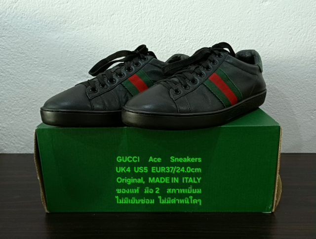 GUCCI Ace Sneakers, Unisex 4UK 37EU(24.0cm) Original MADE IN ITALY ของแท้ มือ 2 สภาพเยี่ยม, รองเท้า Gucci หนังแท้ พื้นเต็ม ไม่มีตำหนิใดๆ รูปที่ 5