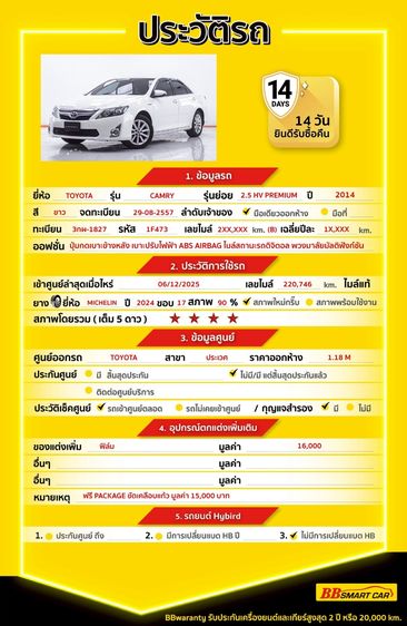 Toyota Camry 2014 2.5 HV Premium Sedan ไฮบริด ไม่ติดแก๊ส เกียร์อัตโนมัติ ขาว รูปที่ 2