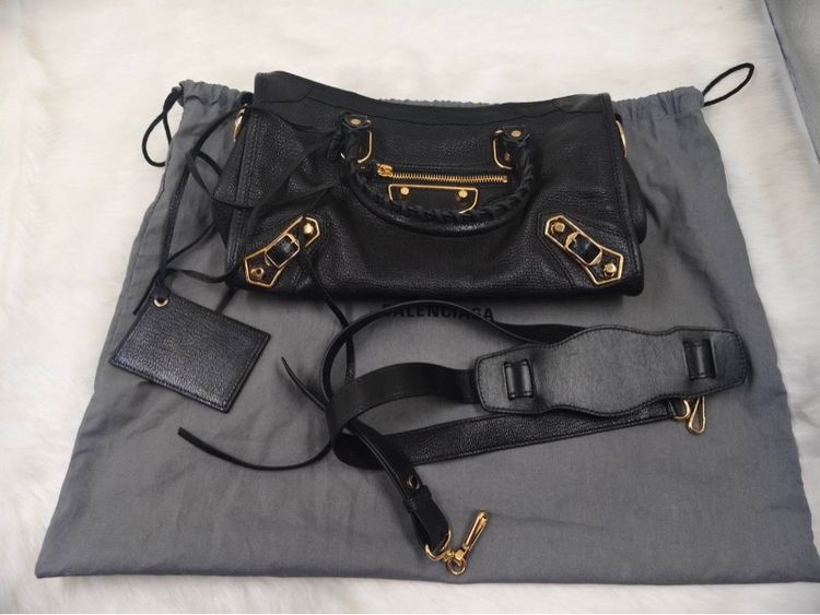 หญิง ดำ หนังแท้ กระเป๋าBalanciaga รุ่น Classic Metallic Edge City Bag