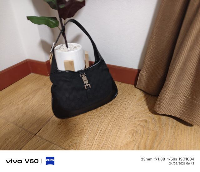 ไม่ระบุ ดำ หนังแท้ Vintage Gucci jackie bagแท้