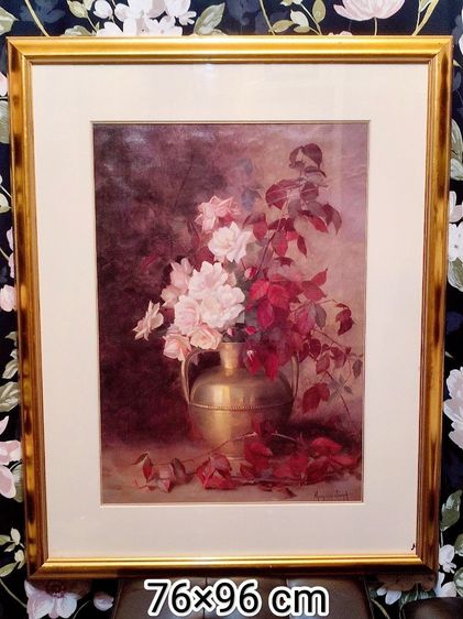 ภาพพิมพ์สีน้ำมันแนววินเทจที่มีชื่อว่า Rose Bouquet หรือ Autumn Floral Still Life