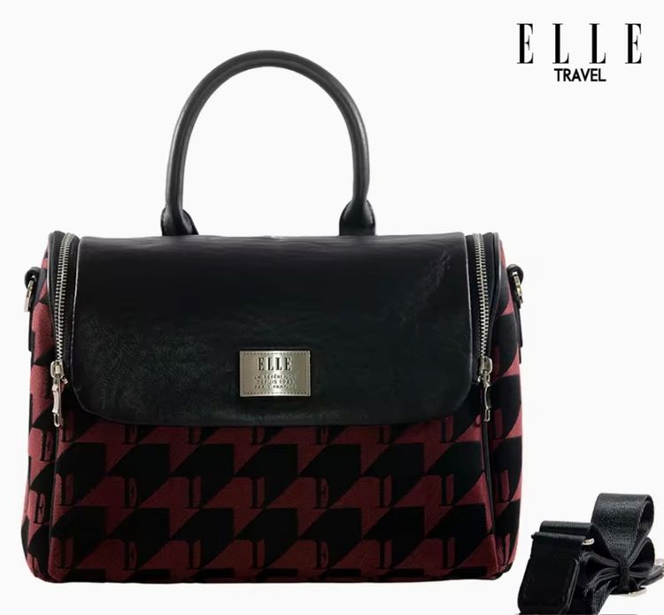 กระเป๋าถือ หรือสะพายได้ แบรนด์เนมแท้ Elle สีแดง-ดำ