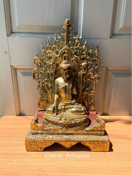 พระพุทธรูป ปางมารวิชัยศิลปะพม่า ฐานซุ้มเรือนแก้ว เก่าโบราณสะสม