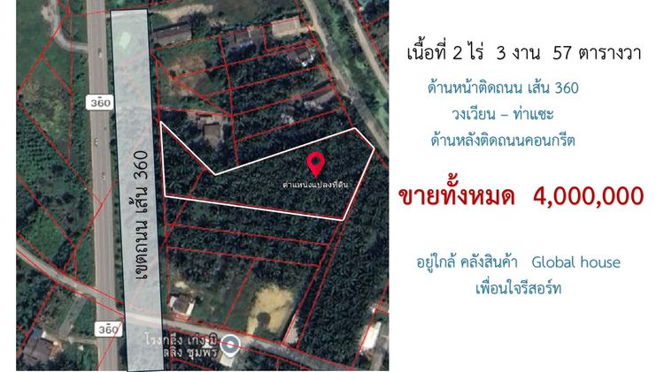 ที่ดินติดถนนตัดใหม่  ชุมพร  (วงเวียน - ท่าแซะ) 