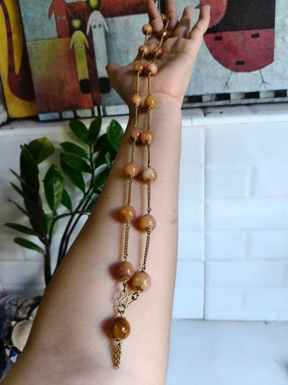 📌สร้อยคองานเก่า หยกเก่าหยกน้ำผึ้งเม็ดใหญ่ 🧡🤎ประมาณ 13 mm. ยาว 28 นิ้ว รวมจี้ 29 นิ้ว สวมคอได้ค่ะ  รูปที่ 5