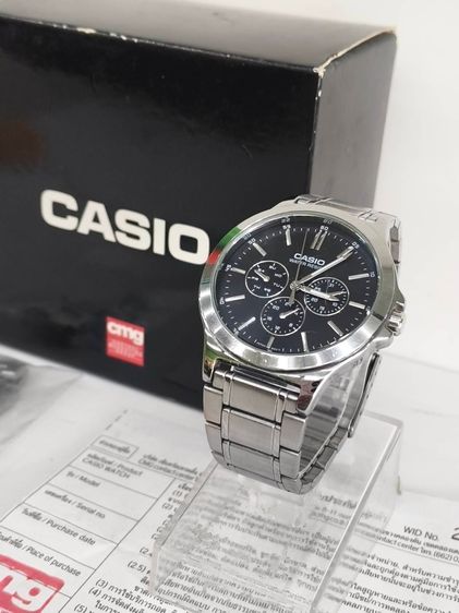 Casio MTP-V300D-1A หน้าปัดดํา สายสแตนเลส ทรงคลาสสิก ใช้งานปกติ มีกล่องและใบ รูปที่ 2