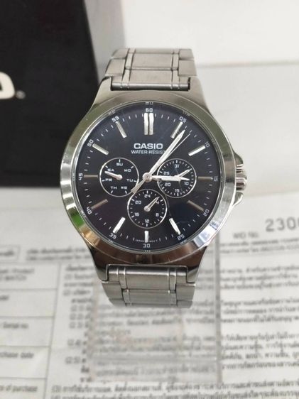 Casio MTP-V300D-1A หน้าปัดดํา สายสแตนเลส ทรงคลาสสิก ใช้งานปกติ มีกล่องและใบ