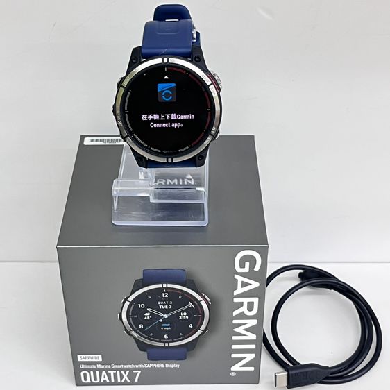 ยาง น้ำเงิน Garmin Quatix 7 Sapphire AMOLED Titanium GPS สายสีน้ําเงิน กล่องครบ