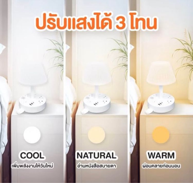 โคมไฟตั้งโต๊ะ 4in1 ปลั๊ก 4 ช่อง  USB x2  Type-C ปรับไฟ 3 สี มีแท่นวางมือถือ ตัดไฟอัตโนมัติ มี มาตฐาน รูปที่ 3