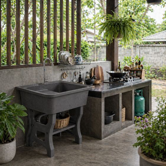 อ่างล้างจานขาตั้ง หินควอตซ์ 1 หลุม 1 ที่พัก DINOSAUR WASHTUB ขนาด 80X70X23ซม. สี SAND,ขาวและดำ
