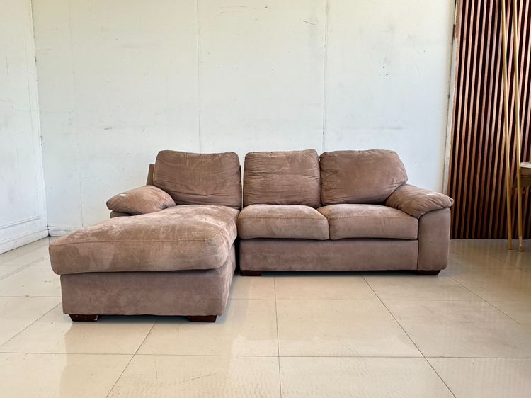 3 ที่นั่ง โซฟาแอล แบรนด์ SB FURNITURE เบาะผ้ากำมะหยี่สีน้ำตาล