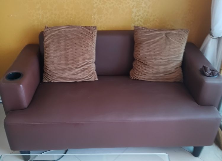 Brown 2-Seater Sofa with Cushions – Good Condition รูปที่ 2