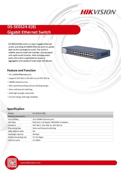 Hikvision DS-3E0524-E(B) 24 Port Gigabit Unmanaged Switch และ Patch Panel 24 Port US-3124A  รูปที่ 11